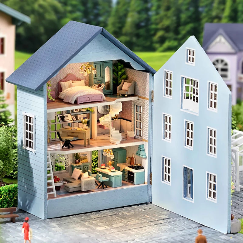 DIY Mini Wooden Doll House Assembly Building Model Pink Princess Villa Architecture Kit 3D Puzzle Dollhouse With Furniture Gifts