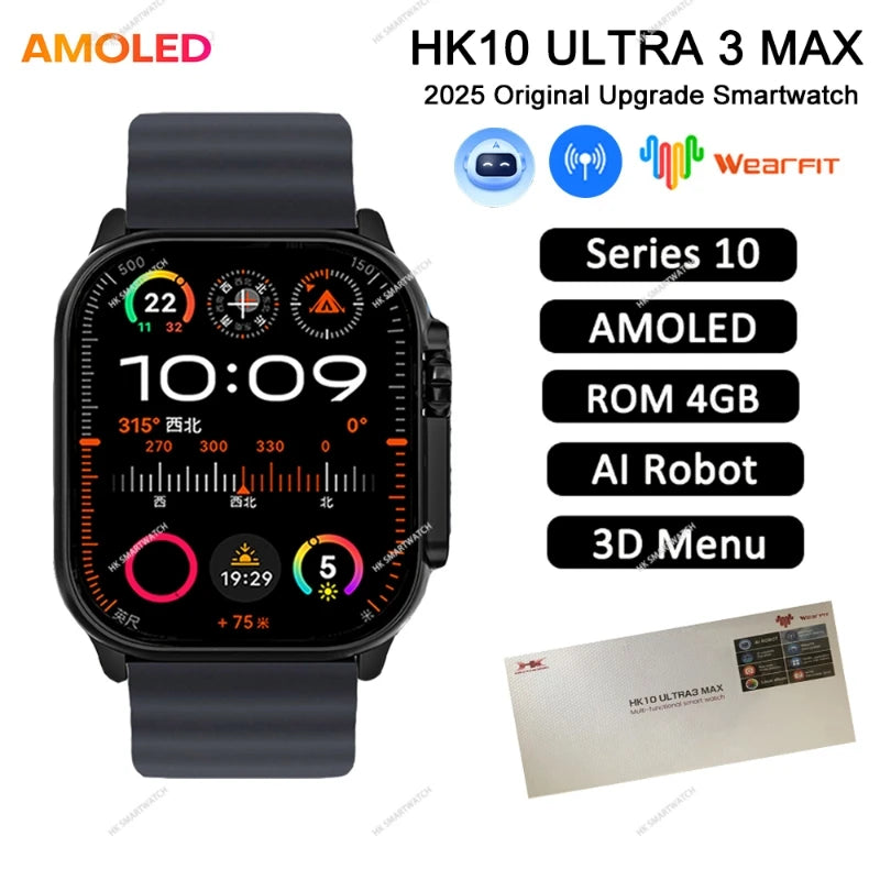 Original HK10 Ultra 3 MAX SmartWatch 2025 For Man Women 49mm HD AMOLED 4GB ROM AI ROBOT NFC GPS Smart Band Watch For IOS Android