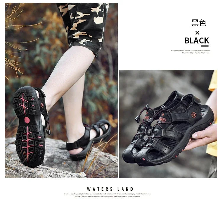 Summer Sandals Leather Outdoor Men Beach Shoes Luxury Breathable Casual Sandal Man Wading Shoes Non-slip Wide lining Slippers