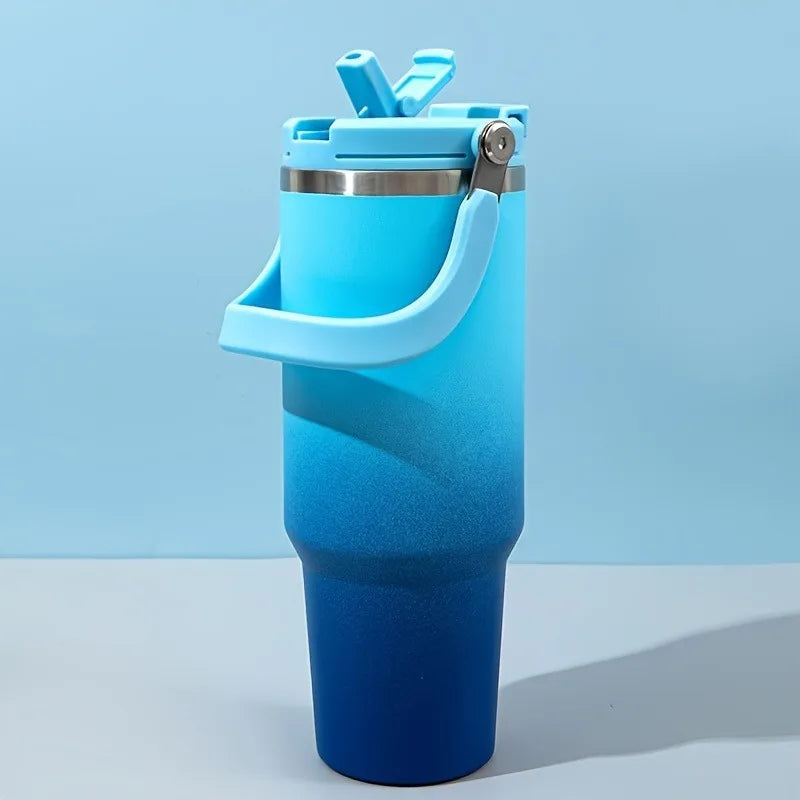 890ML Stainless Steel Thermos Cup with Straw  Keep Cold and Hot Car Coffee Cup Portable Vacuum Flask Travel Thermos Water Bottle