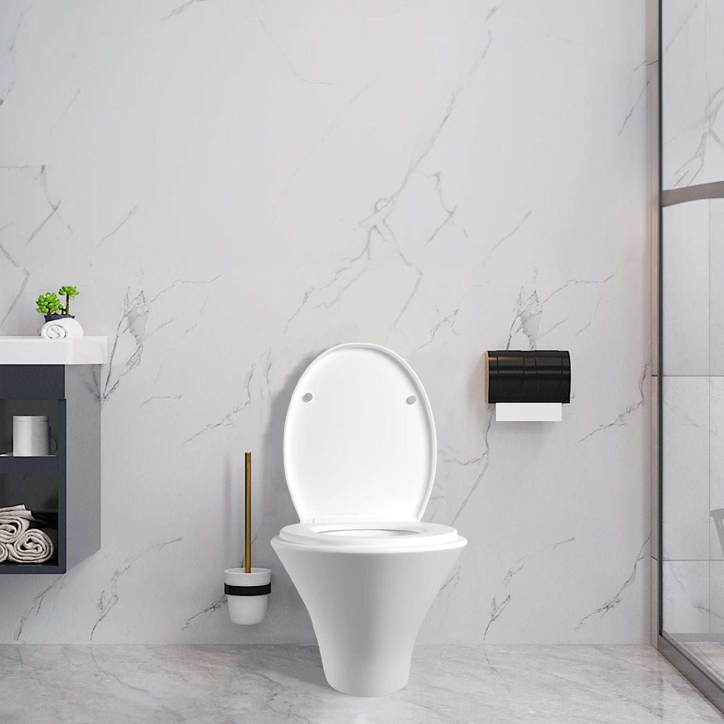 White Soft Close Toilet Seat with Quick Release for Easy Clean Toilet Seat with Adjustable Hinges Standard O Shape Toilet Seat