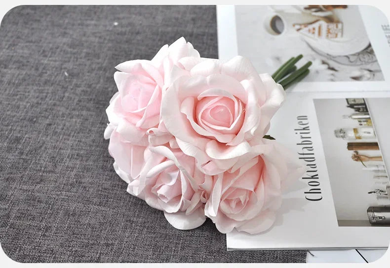 5 Head Curled Rose Bouquet with Artificial Moisture Sensation High-end Silk Flower Home Decoration Wedding Decoration