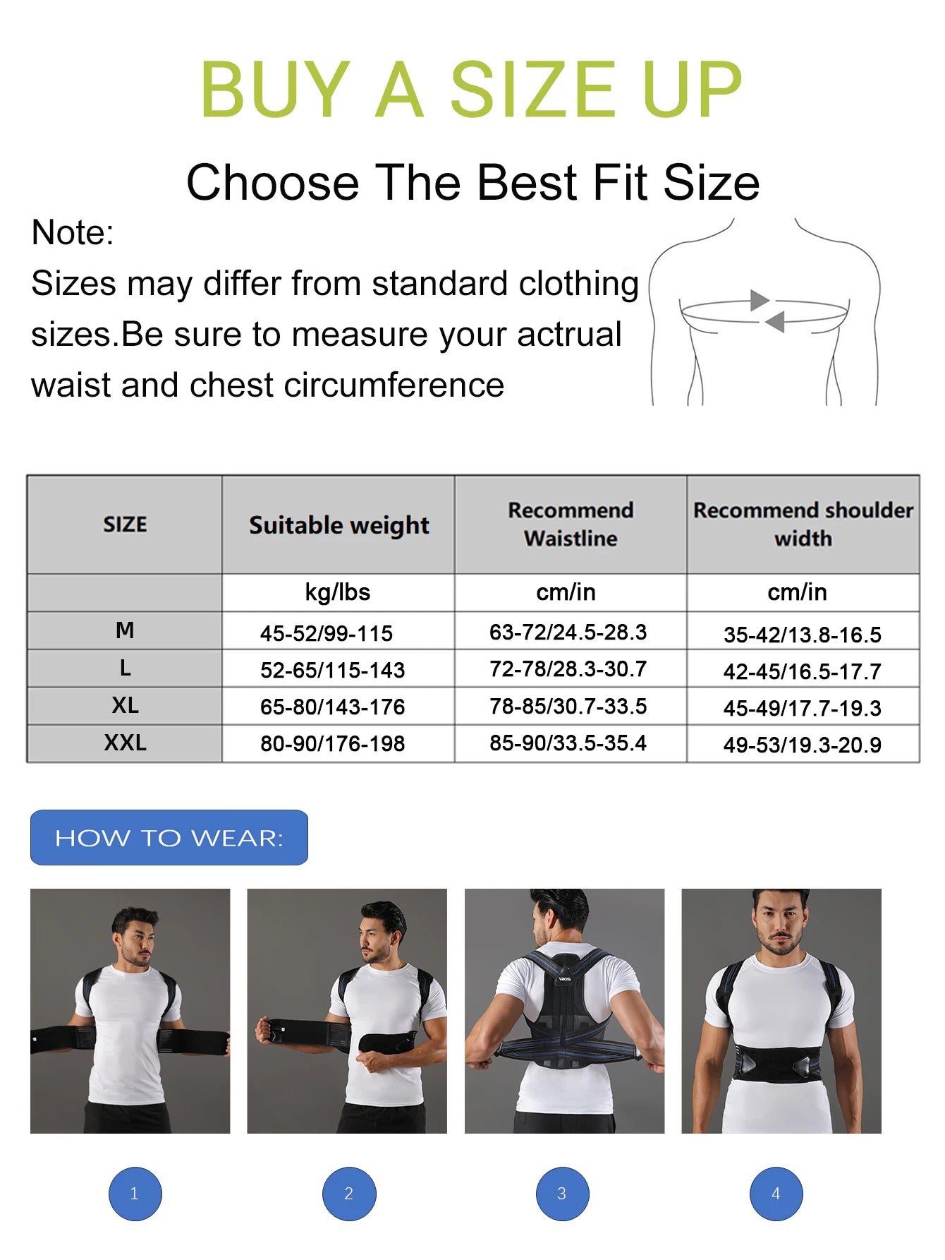 VBOSi Women Men Adjustable Breathable Back Support Posture Corrector with Metal Stays