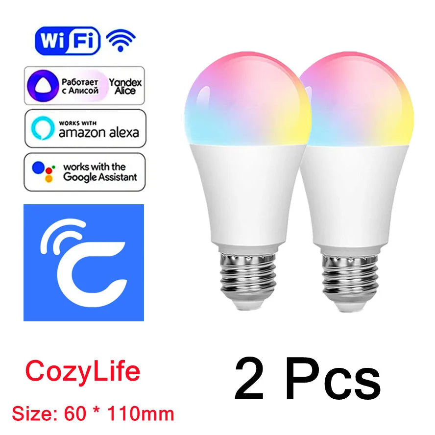 8Pcs 15W WiFi Smart Light Bulb E27 LED RGB Lamp Work with Alexa/Google Home 85-265V RGB+White Dimmable Timer Function color Bulb