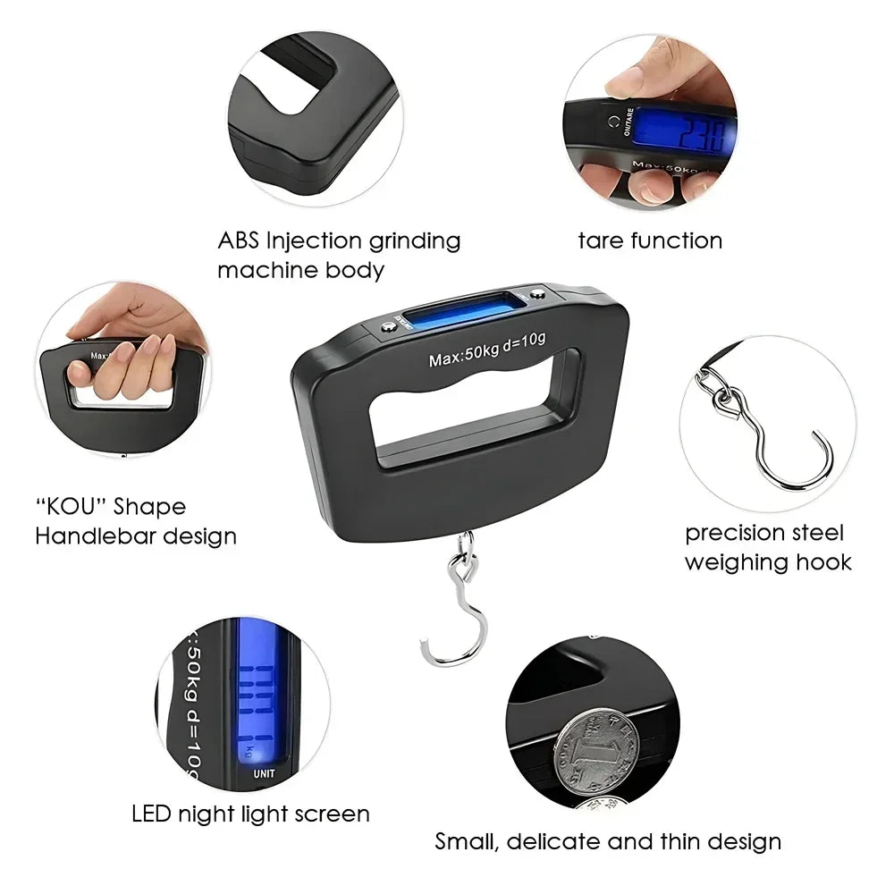 50kg/110lb Portable Scale LCD Digital Luggage Suitcase Scale Handled Travel Baggage Bag Fish Weighting Hook Hanging Scales