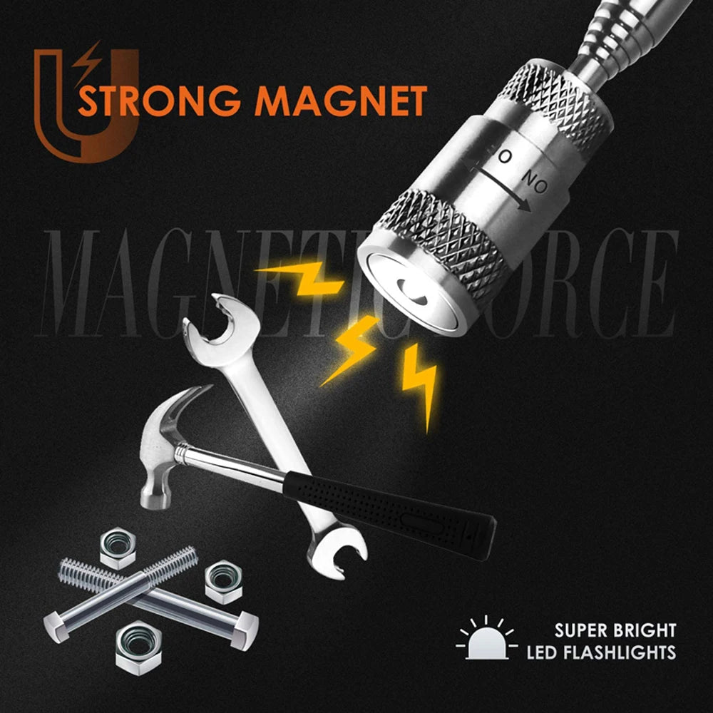 Telescopic Magnetic Iron Suction Rod with LED Light Metal Pick-up Tool DIY Strong Magnetic Metal Screw Suction Rod Pick-up Tools