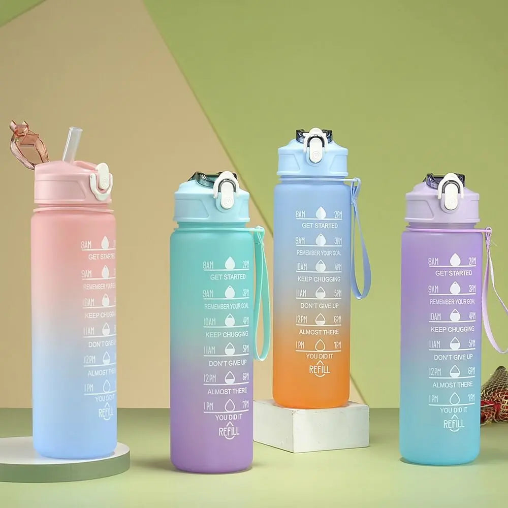 700ml Sports water Bottle High Temperature Resistant Graduated Straw Cup Rainbow Frosted Progressive Color Water Cup Plastic Cup