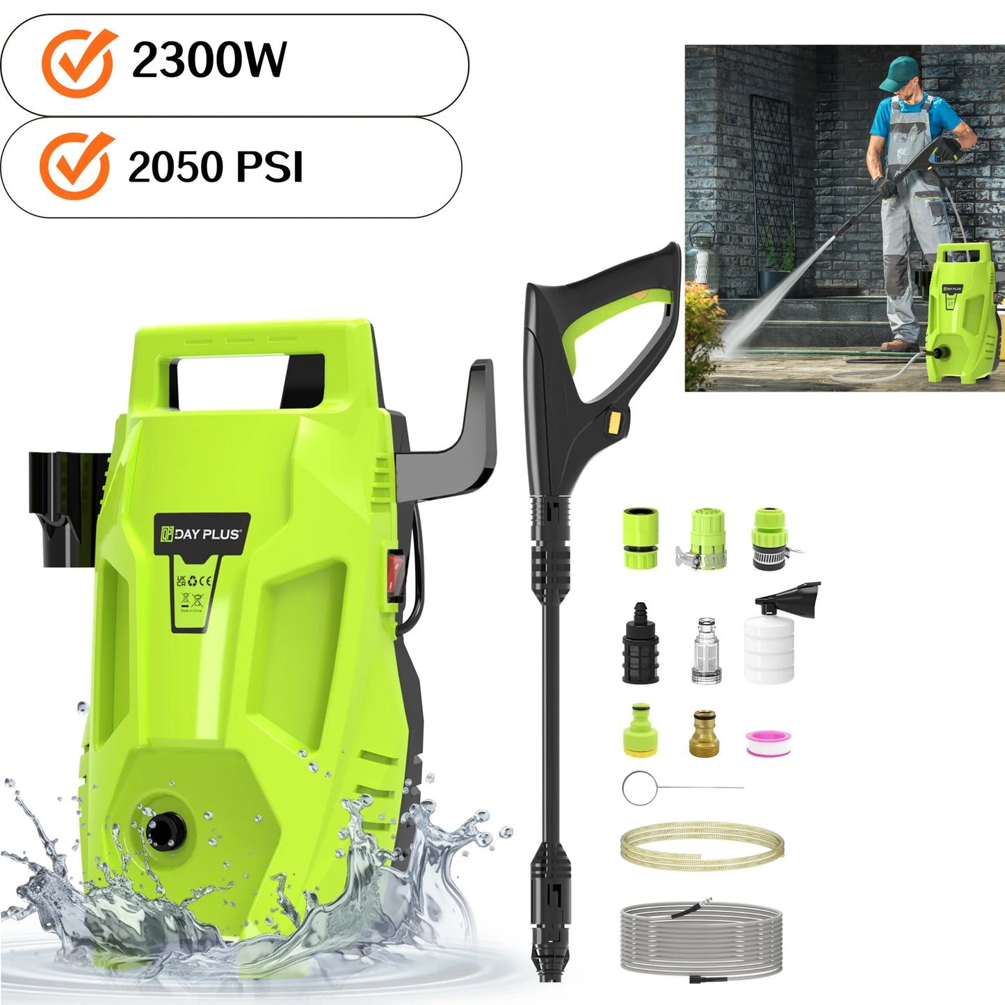 2300W Electric High Pressure Washer 480Bar PSI Power Jet Wash Patio Car Jet Washers,7m Hose & 5.5m Power Cord, Adjustable Nozzle