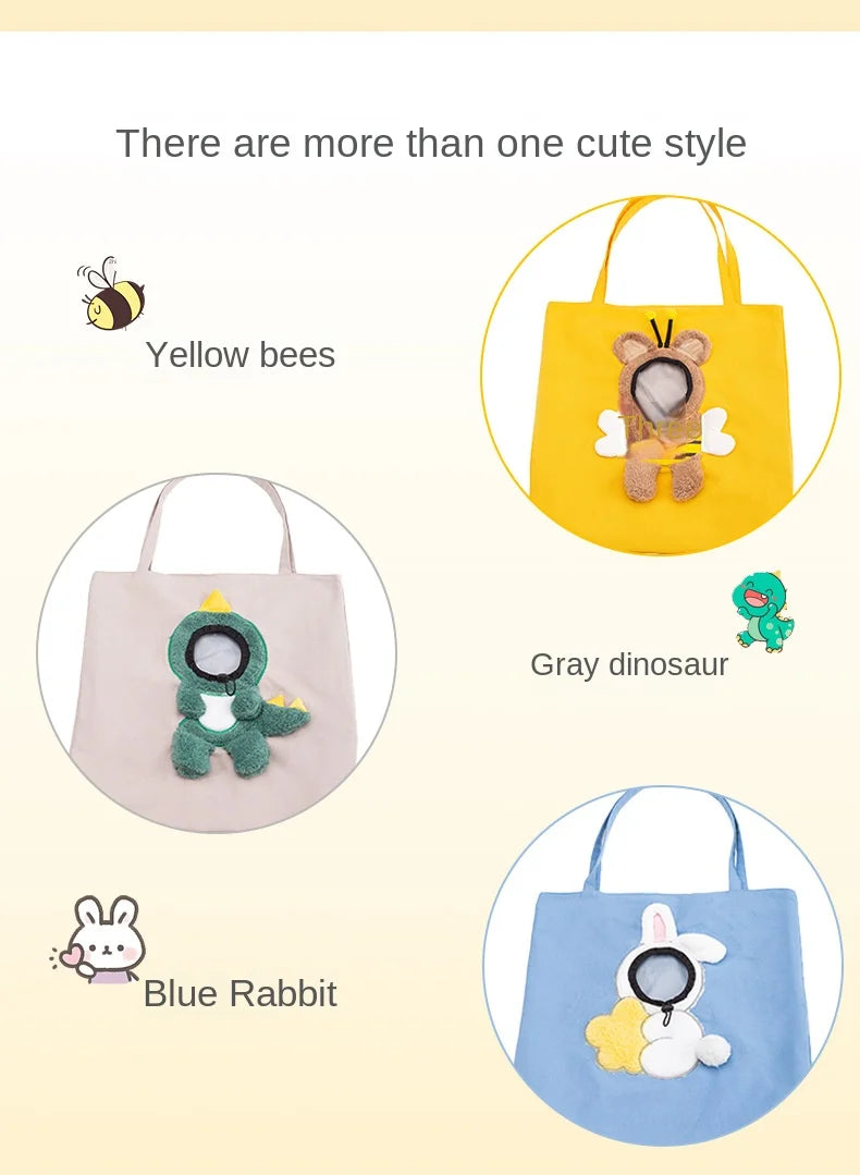 Pet Shoulder Carrying Bag, Cute Bee-Shaped Pet Canvas Shoulder Bag Cat Carrier, Portable Cats Small Pet Canvas Tote Chest Bag