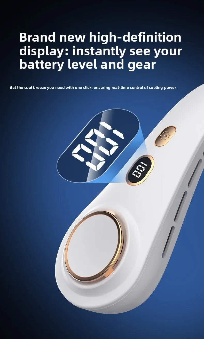 USB Hanging Neck Fan Portable Bladeless Mini Rechargeable Mute LED Digital Display Electric Air Cooler Handheld