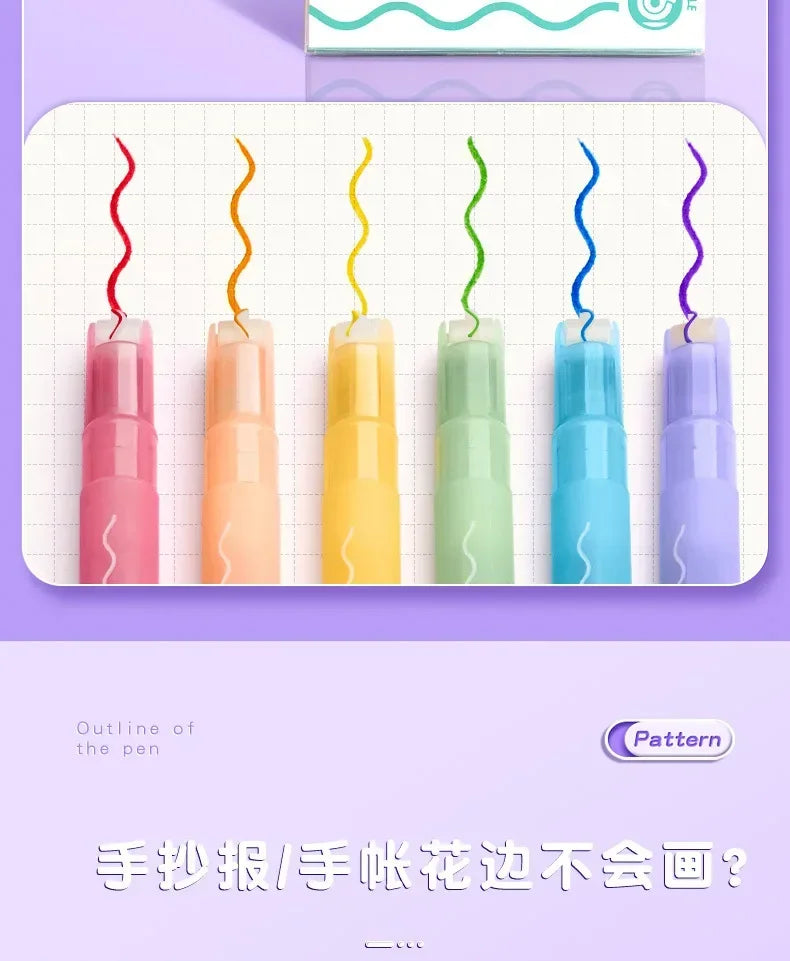 24/3 PCS Kawaii Flowers Line Shaped Highlighter Pens Roller Tip Curve Liner Marker for Writing Journaling Drawing Stationery
