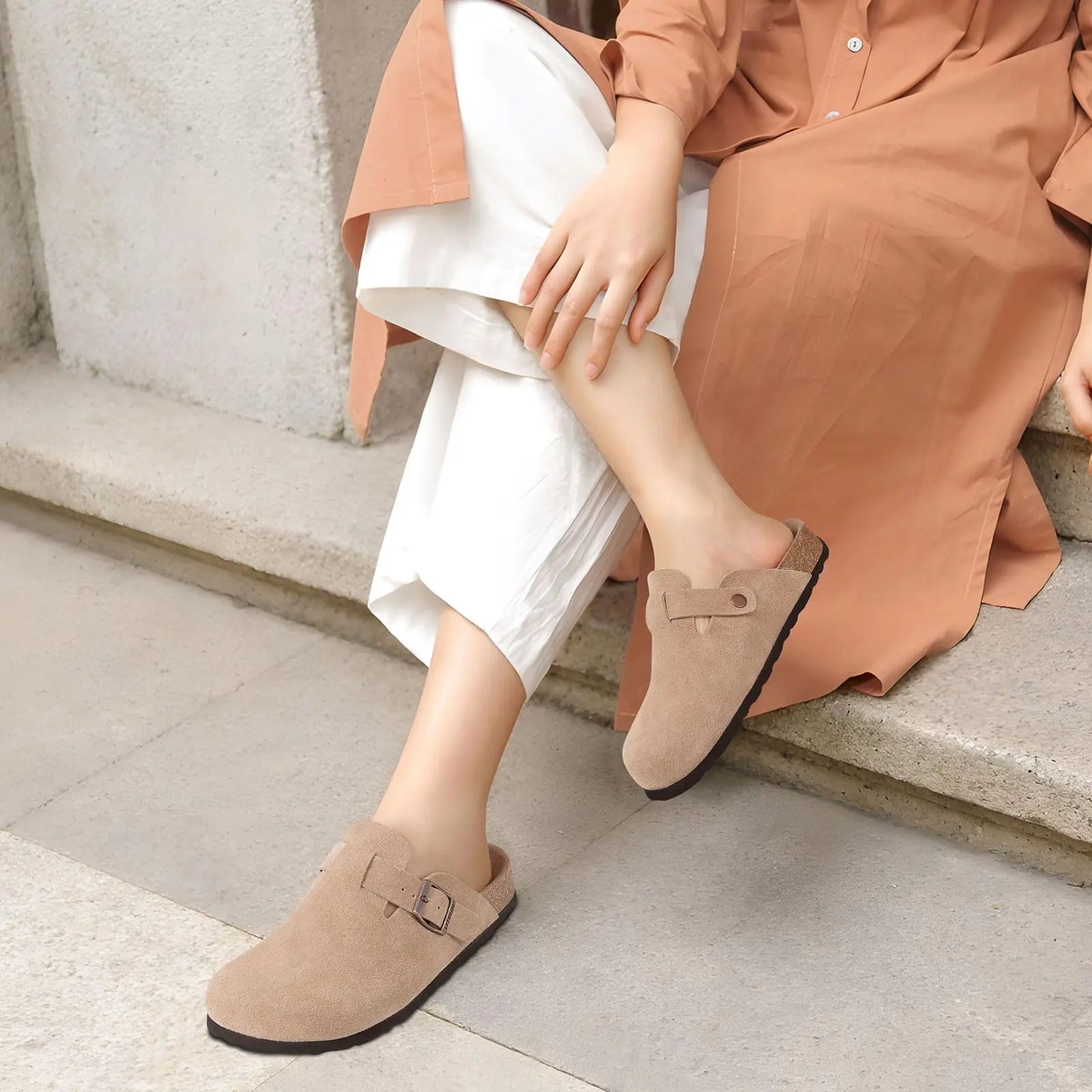 Asgard Women's Genuine Leather Clogs Soft Cork Footbed Cow Suede Mules With Adjustable Strap Fashion Comfort Slip on Slippers