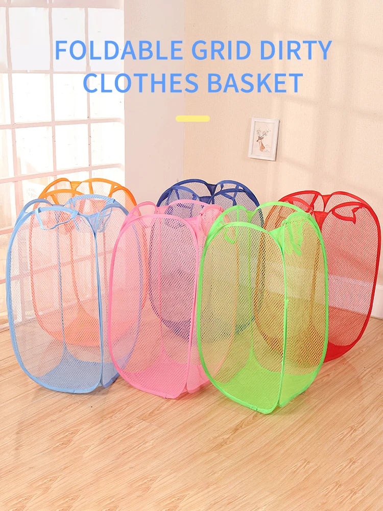 Mesh breathable laundry basket, foldable large size 40 * 40 * 70 miscellaneous laundry basket, simple and large capacity miscell