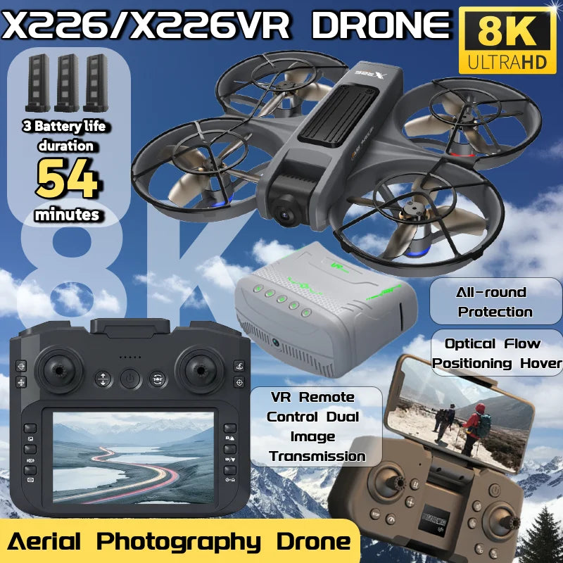 NEW Lenovo X226/X226VR Mini Drones 4K Professional Remote Control Helicopter Plane RC Dron with Screen Quadcopter Toys Gift