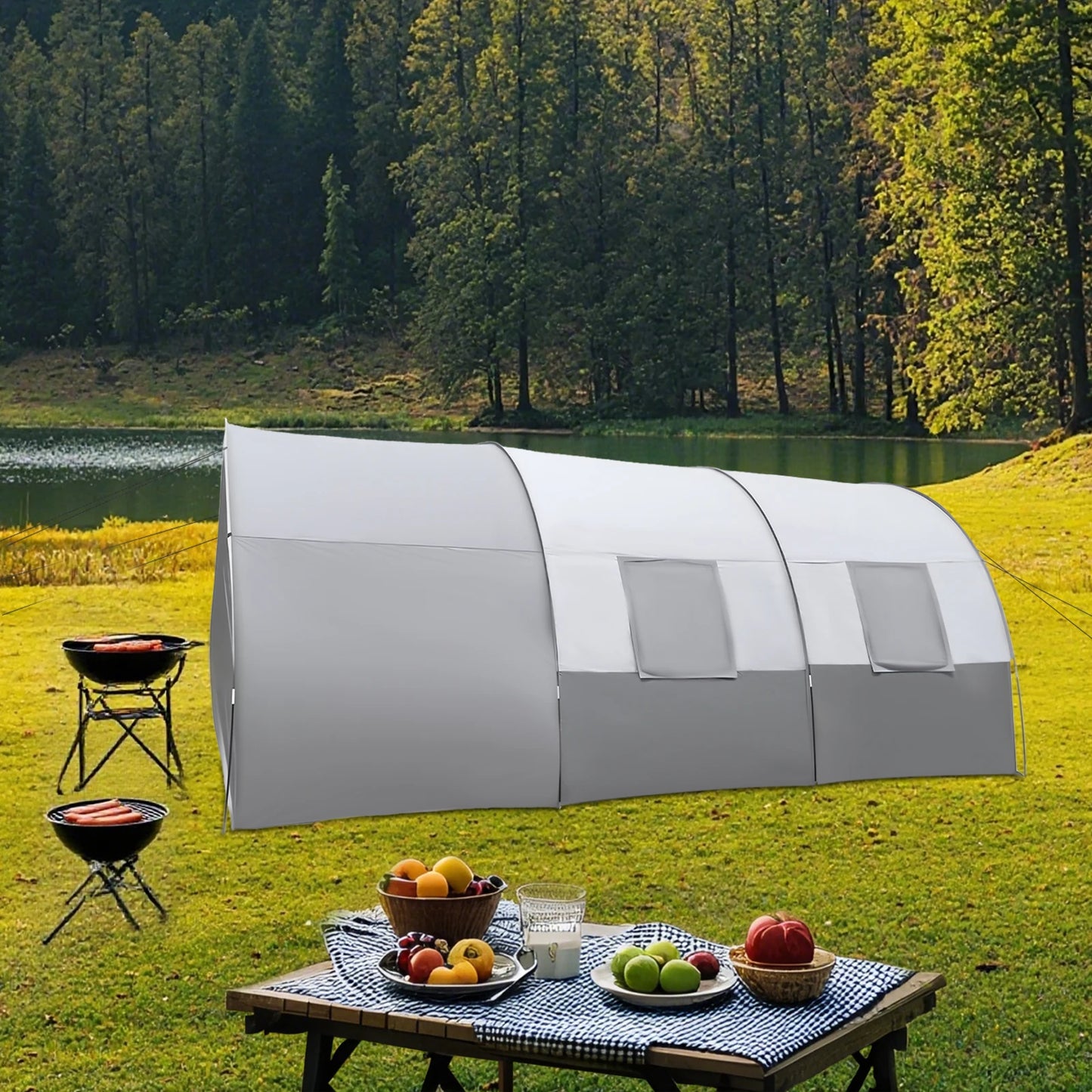  Camping Tunnel Tent Large Tunnel Tent Rain & Sun Protection Outdoor Family Camping Tunnel Tent for up to 6 People