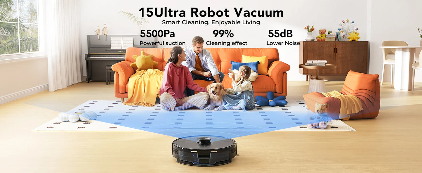 Lubluelu L15 Ultra  Robot Vacuum Mop Combo 5500Pa Robot Vacuum Auto-Charging  5 Maps 24 No-go Zones 3 In 1 Robot Vacuum Cleaner