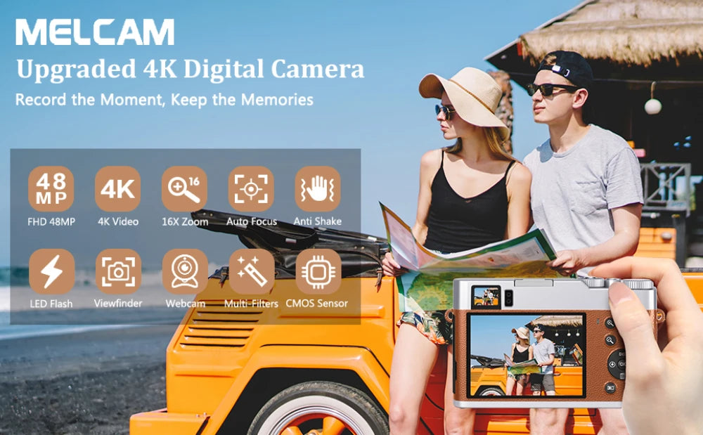 4K Digital Camera Auto Focus 48MP Vlogging Camera for YouTube and Anti-Shake Video Camera with Viewfinder Flash & Dial (Brown)