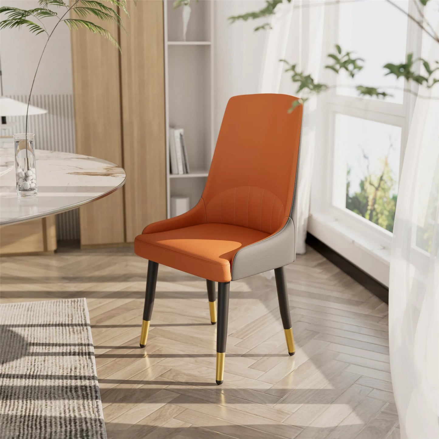 Faux Leather Dining Chairs Set of 2, Modern Upholstered Kitchen Dining Room Chairs Armless Accent Side Chairs with Metal Legs