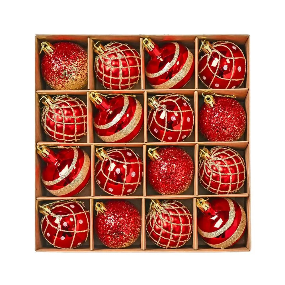 16PCs/Box 6cm Shiny Glitter Christmas Ball Ornaments Shatterproof Christmas Tree Hanging Ornaments Pendants Party Decorations