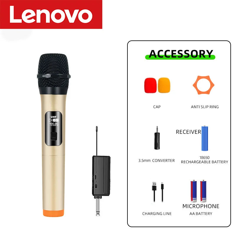 Lenovo Wireless Microphone 2.4G UHF Fixed Frequency 2 Channels Handheld Micphone For Live Party Karaoke Professional Meeting