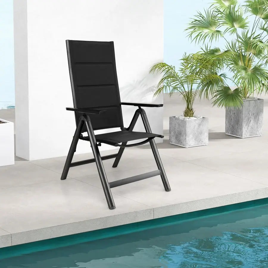 1 2PCS Folding Garden Chairs, Portable Outdoor Dining Chairs with 7Level Adjustable Backrest amp Armrests, Aluminum Patio Bistr