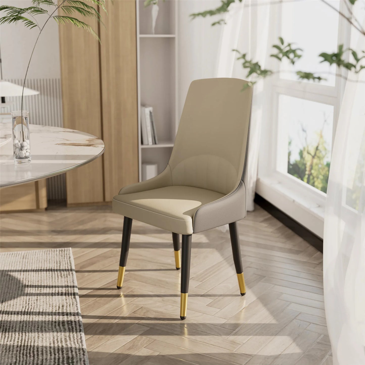 Faux Leather Dining Chairs Set of 2, Modern Upholstered Kitchen Dining Room Chairs Armless Accent Side Chairs with Metal Legs