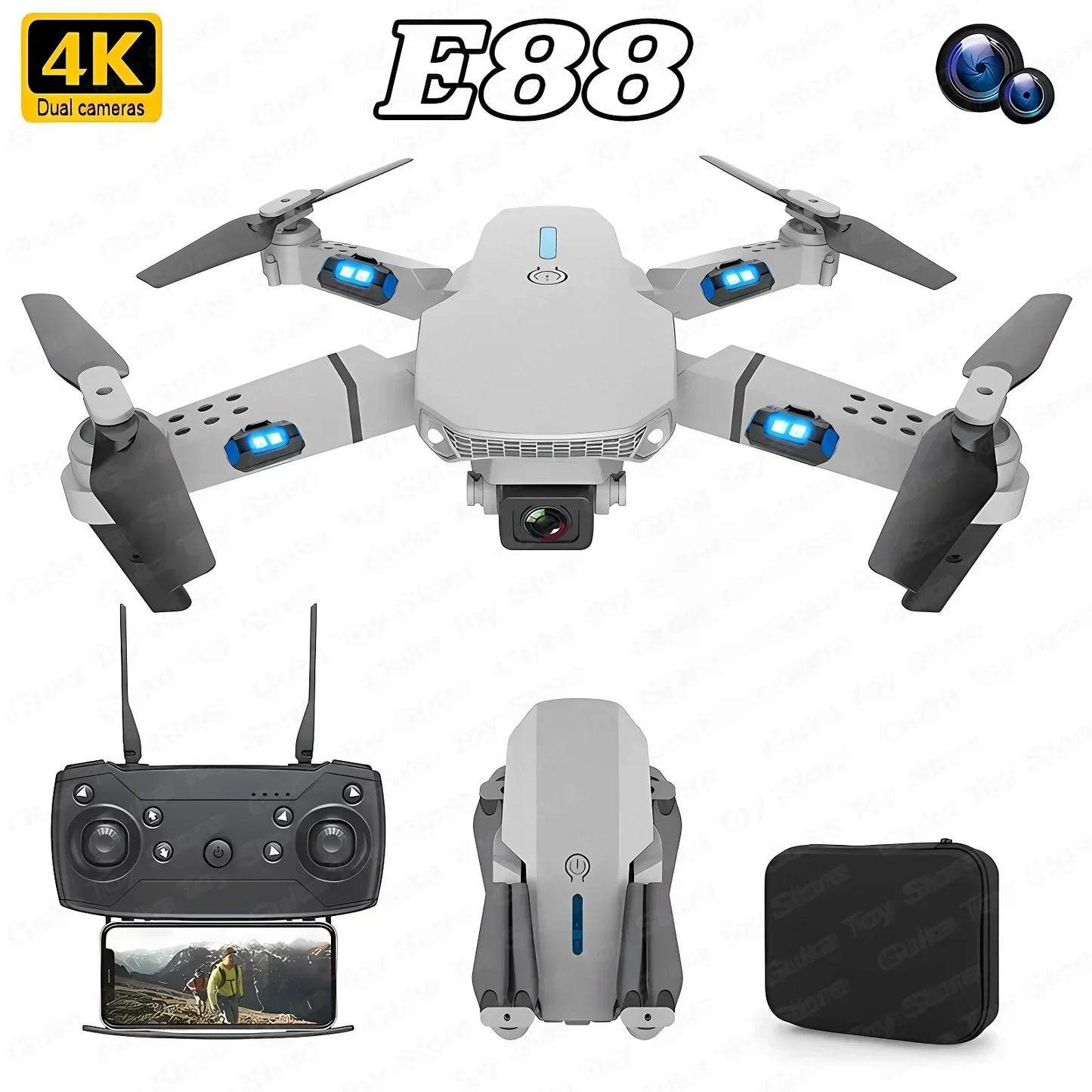 E88 Pro WIFI FPV Drone Wide Angle HD 4K 1080P Camera Height Hold RC Foldable Quadcopter Dron Helicopter Toy Christmas Boy's Gift