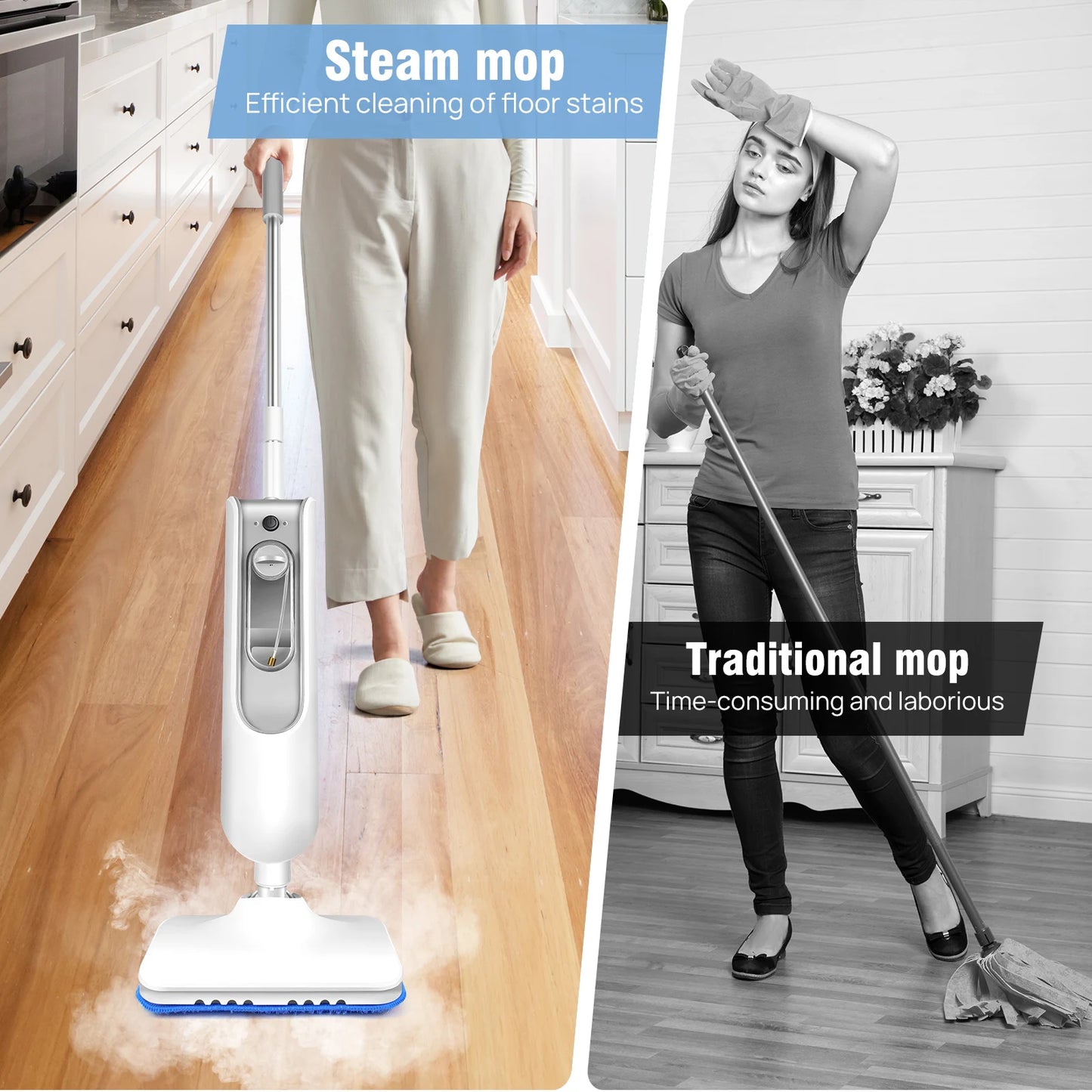Steam Mop&Detachable Steam Cleaner,1500W Powerful Floor Steamer,Removes up to99.9%of Bacteria andViruses,for Carpet  Clean,400ml
