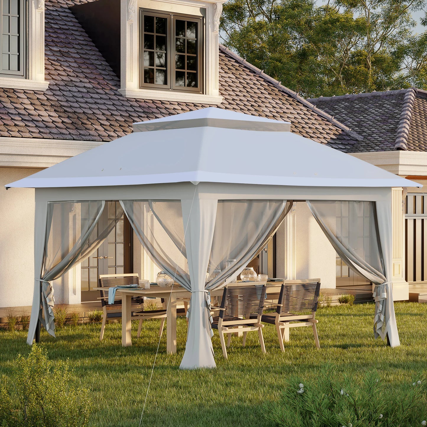 Outsunny 3.6 x 3.6 m Pop up Gazebo with Netting and Wheeled Carry Bag, UPF50+ Height Party Tent Instant Canopy Sun Shade Shelter