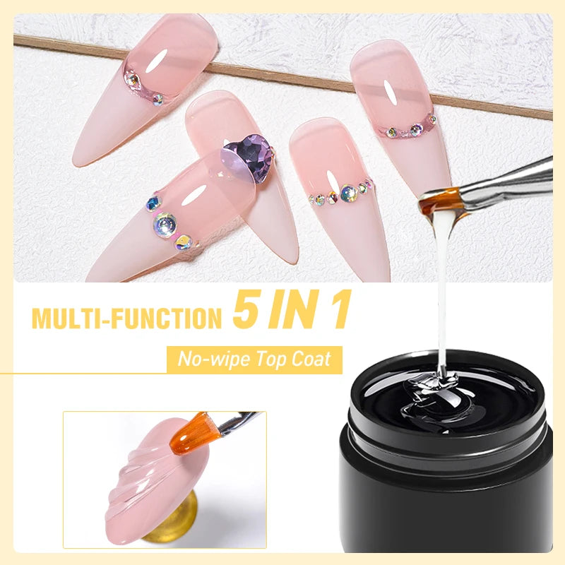 Mtssii 5 in 1 Glue Gel Reinforcement Gel No Wipe Top Coat Nail Art Soak Off UV Gel Varnish 3D Chrome Design Diamond Gel Gel