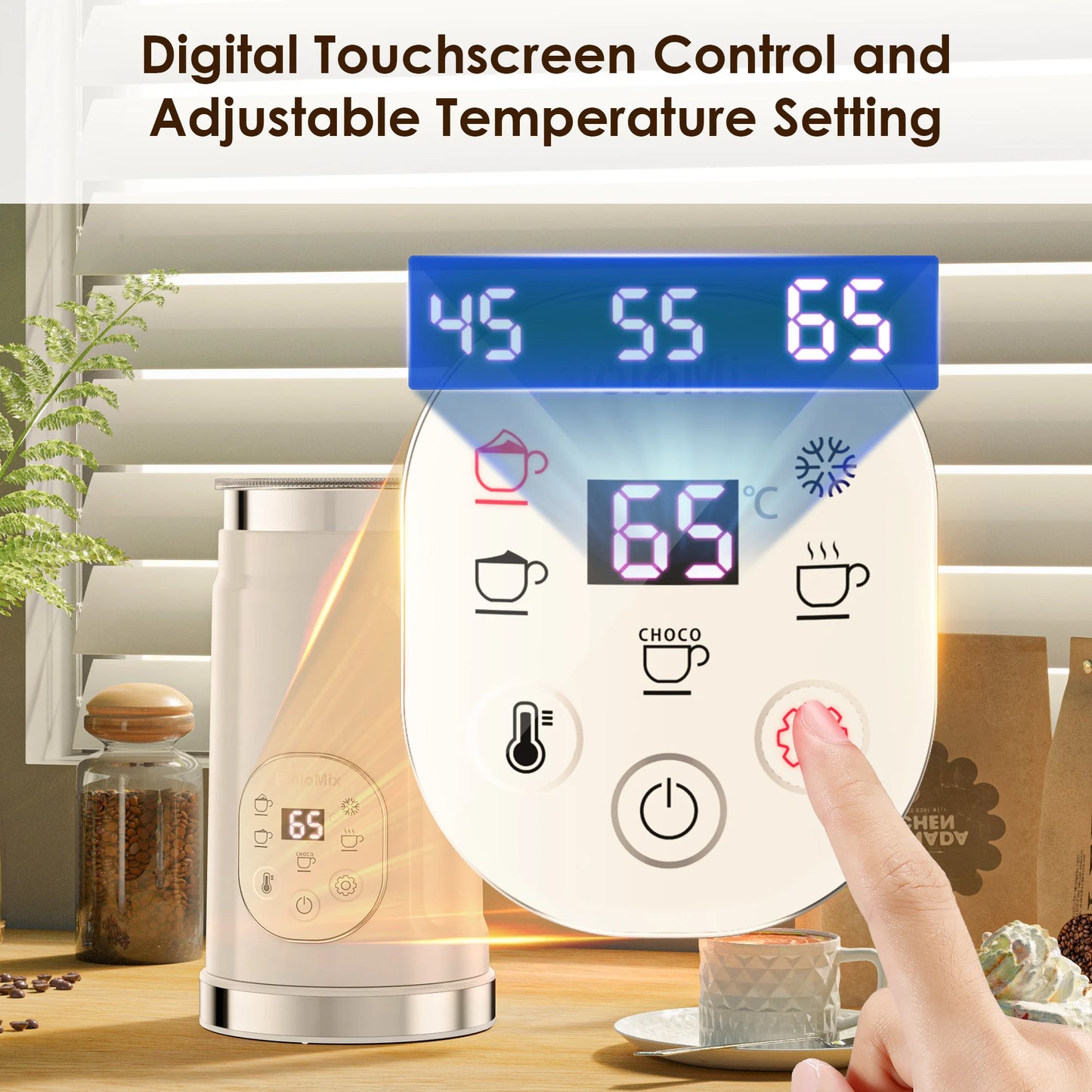BioloMix 5-in-1 Milk Frother with Upgraded LED Display Touch Screen - Hot And Cold Foam Maker Milk Warmer for Coffee Latte