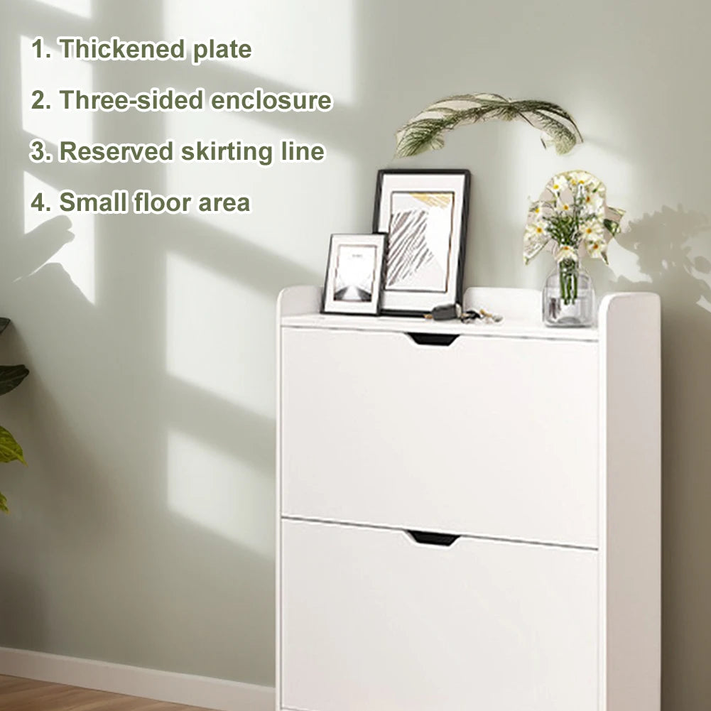 2-Tier Wooden Entrance Shoe Cabinet with Flip Drawers Shoe Organizer Cabinet Space Saving Free-Standing Shoe Cabinet for Hallway