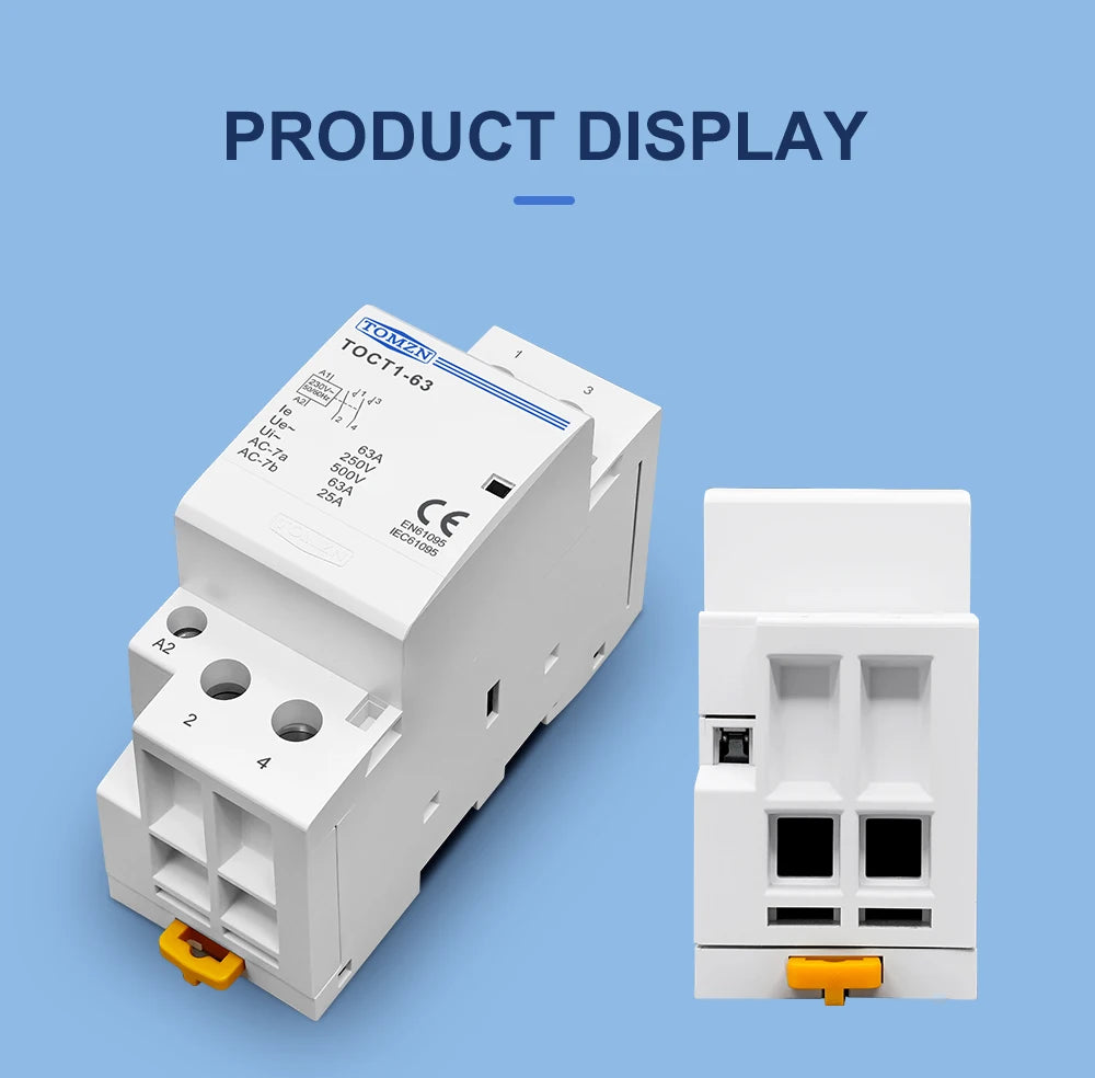 TOMZN TOCT1-63 2P 63A AC 110V/120V 220V/230V 50/60Hz Din Rail Household AC Modular Contactor 2NO/1NO1NC/2NC