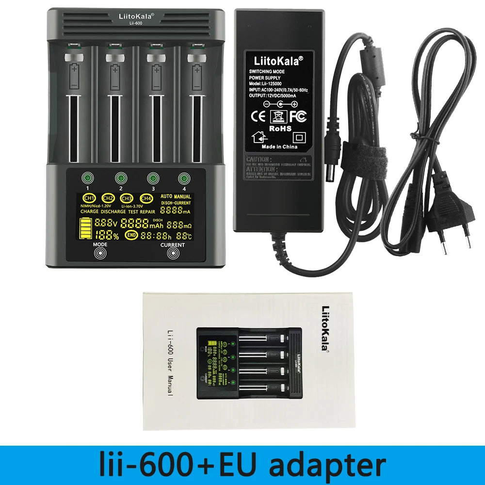 Liitokala lii-600 lii-500 lii-500S LCD 3.7V 1.2V 18650 26650 21700 Battery Charger,Test the battery capacity Touch control