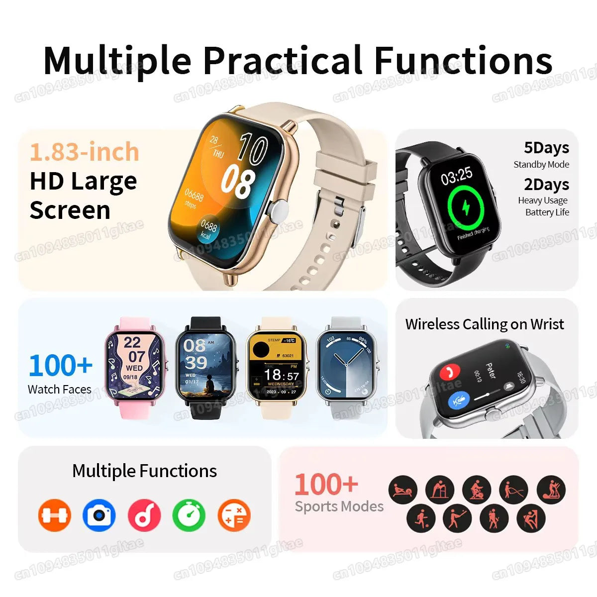 New Smartwatch BT Call Health&Sleep Monitoring 1.80''HD Screen Kids Smart Watch Waterproof Fashoin Sports Bracelet For Women Men