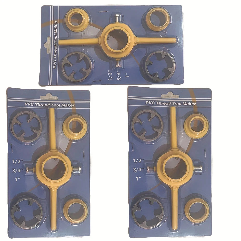 6PCS Plastic Pipe Thread Die Kit 1/2" 3/4" 1" 60° Taper Pipe Plumbing Thread Tools Water Pipe Die Tap Wrench Set PVC/NPT Manual
