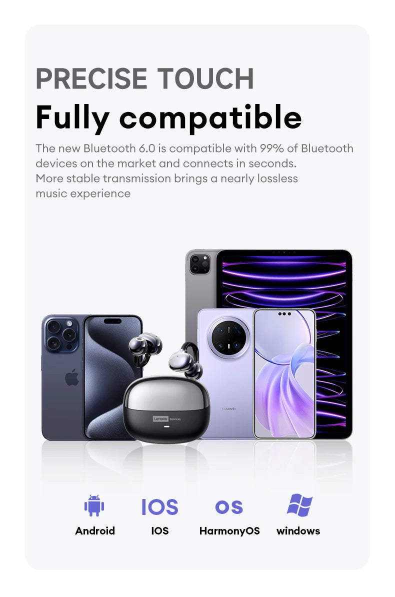 Choice Lenovo LE302 OWS Ear clip Wireless Earphones Low Latency HD Call Bluetooth Headphones HiFi Music Sport Fashion Earbuds
