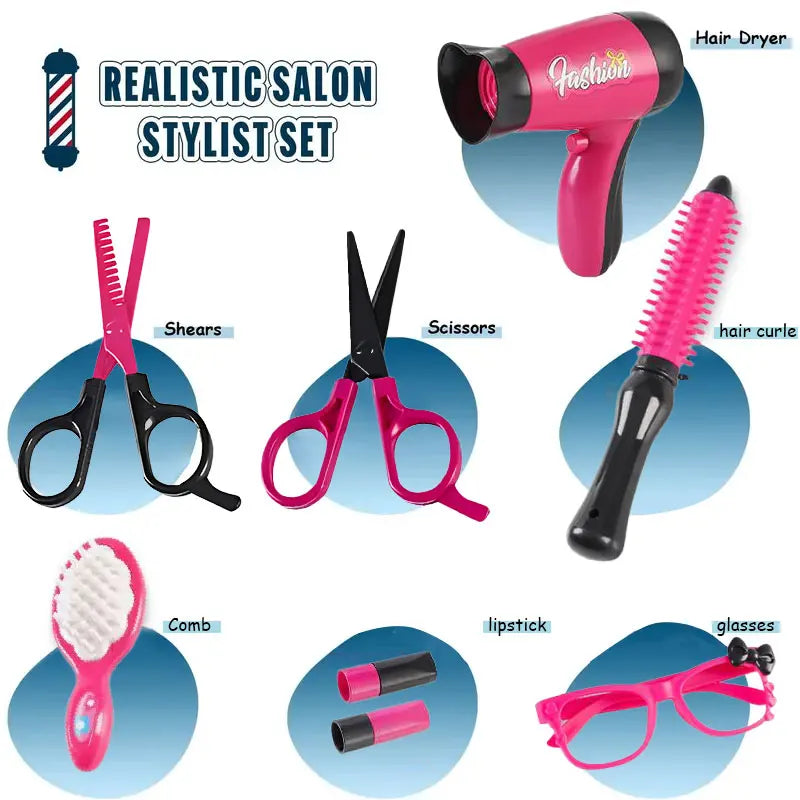 Girls' Play Hairdresser Kit with Accessories & Apron - Mixed Colors, No Plating