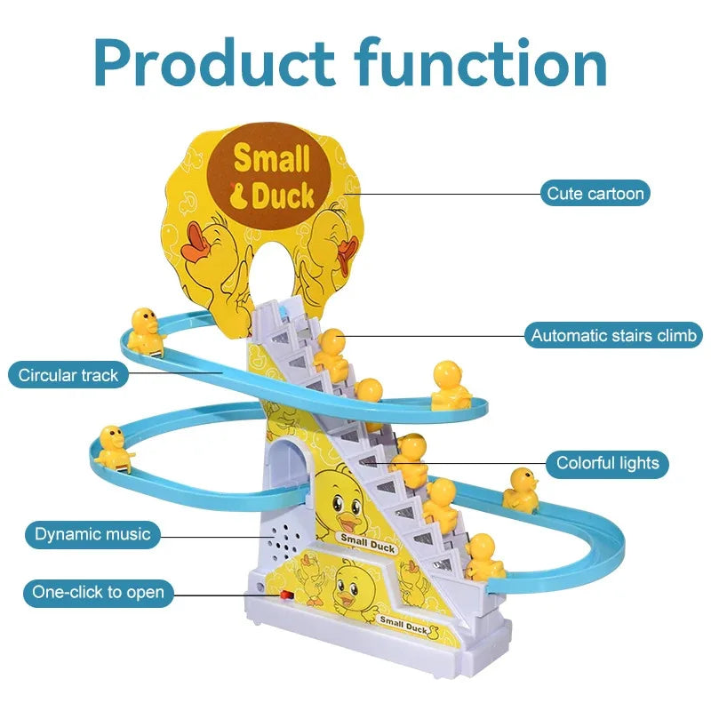 Automatic Climbing Duck Track Toy Set, DIY Rail & Roller Coaster with Music Lights, Interactive Educational Race Game Gift