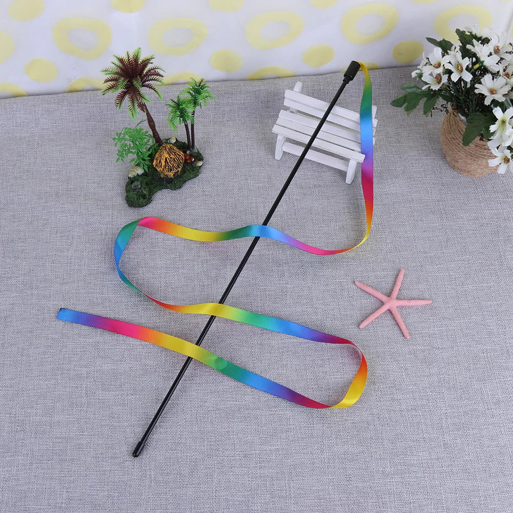 Cat Toys Cute Funny Colorful Rod Teaser Wand Plastic Pet Toys for Cats Interactive Stick Pet Teaser Cat Supplies