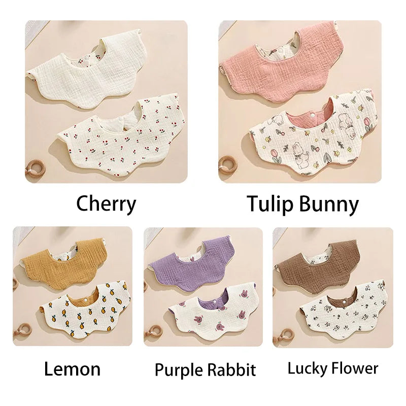 5-piece baby feeding bibs, made of pure cotton gauze, with cute patterns, soft and skin-friendly, double-sided use as drool rags