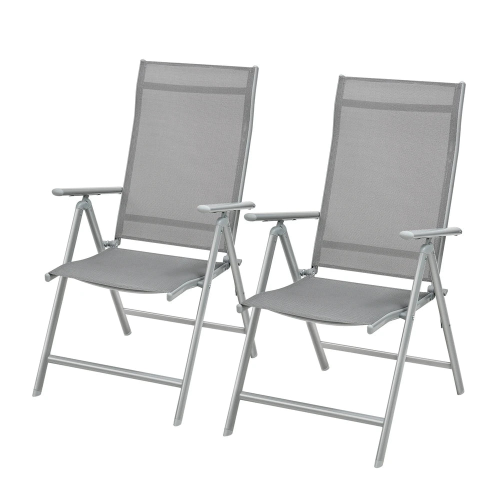 SONGMICS Set of 2 Folding Garden Chairs, Outdoor Chairs with Metal Frame, 8-Angle Reclining Backrest, Max. Capacity 150 kg per Chair