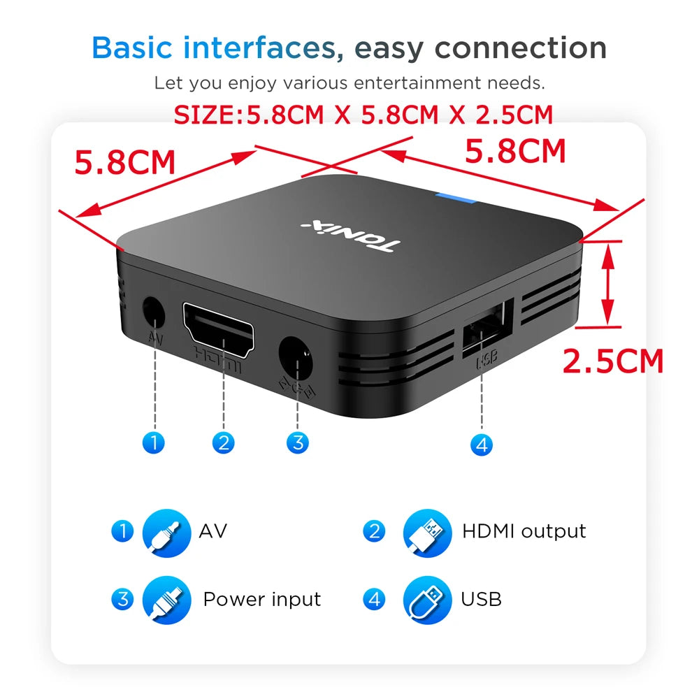 Tanix TX1 Android TV Box Allwinner H313 2.4G Wifi Mini Smart TV Stick Power by DC 5V 2A
