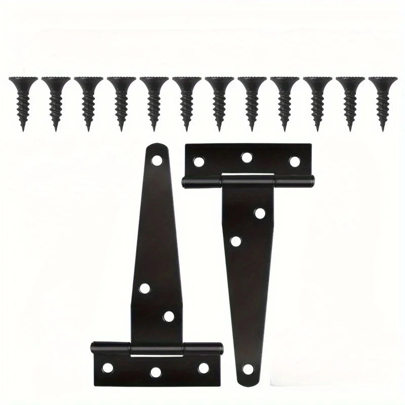 2 Sets Heavy-Duty Black T-Hinge - 4 Inch Metal Tee Hinges with Screws for Shed Doors, Barn Gates & More - Rustproof & Durable