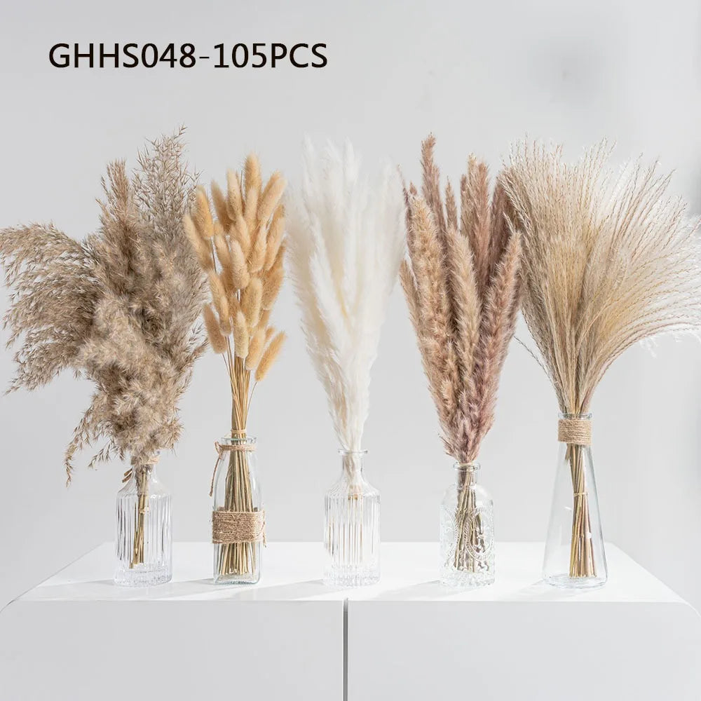 120pcs Fluffy Pampas Bunny Tail Grass Dried Artificial Flowers  Bouquet for Bathroom Wall Office Boho Home Wedding Decorations