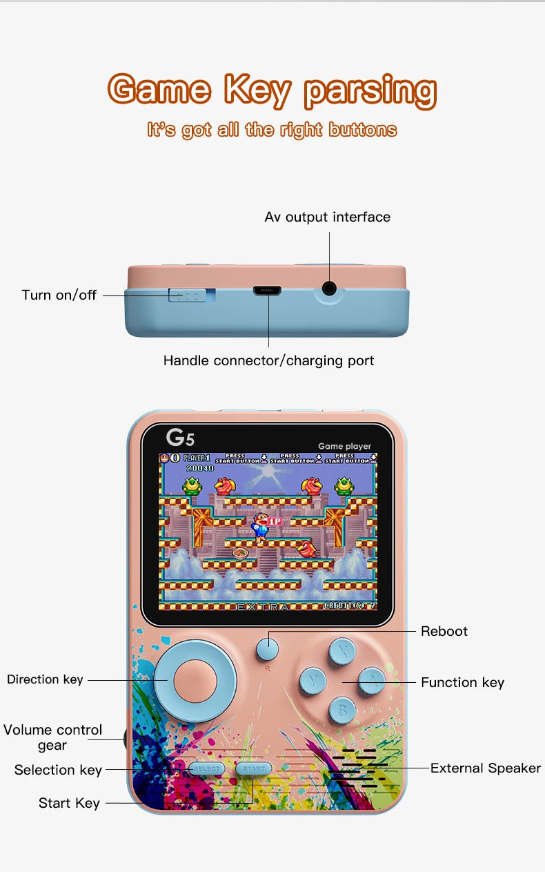 G5 500 In 1 MINI Game Handheld Game Players Portable Retro Video Console Boy 8 Bit 3.0 Inch Color LCD Screen Games
