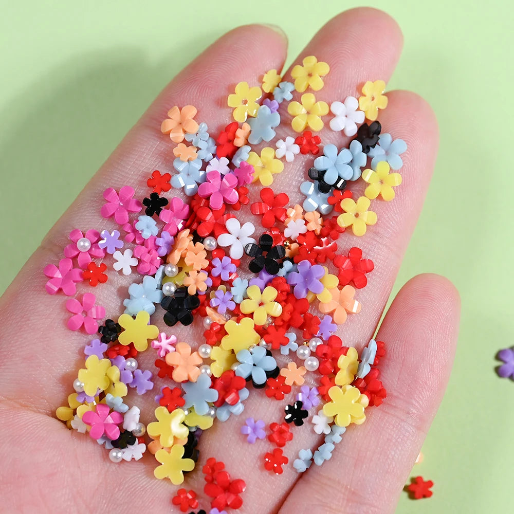 1box 3D Flower Bow Nail Art Decorations Kit Pink/White Acrylic Floral/Peal Beads Nail Charm with Wax Pen/Tweezer 4/6mm Nail Part