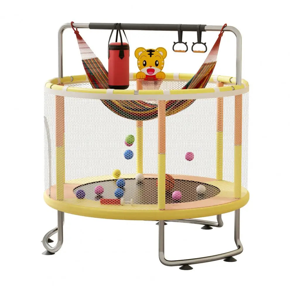 5FT Kids Trampoline, Adjustable Baby Toddler Trampoline with Basketball Hoop, Swing, Sandbag, Ocean Balls, 440lbs Indoor Outdoor