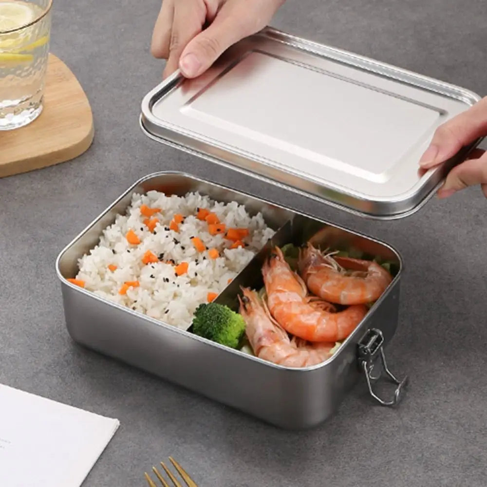 Durable Stainless Steel Bento Box Large Capacity Square Lunch Box with Lid Leakproof Lunch Container Outdoor
