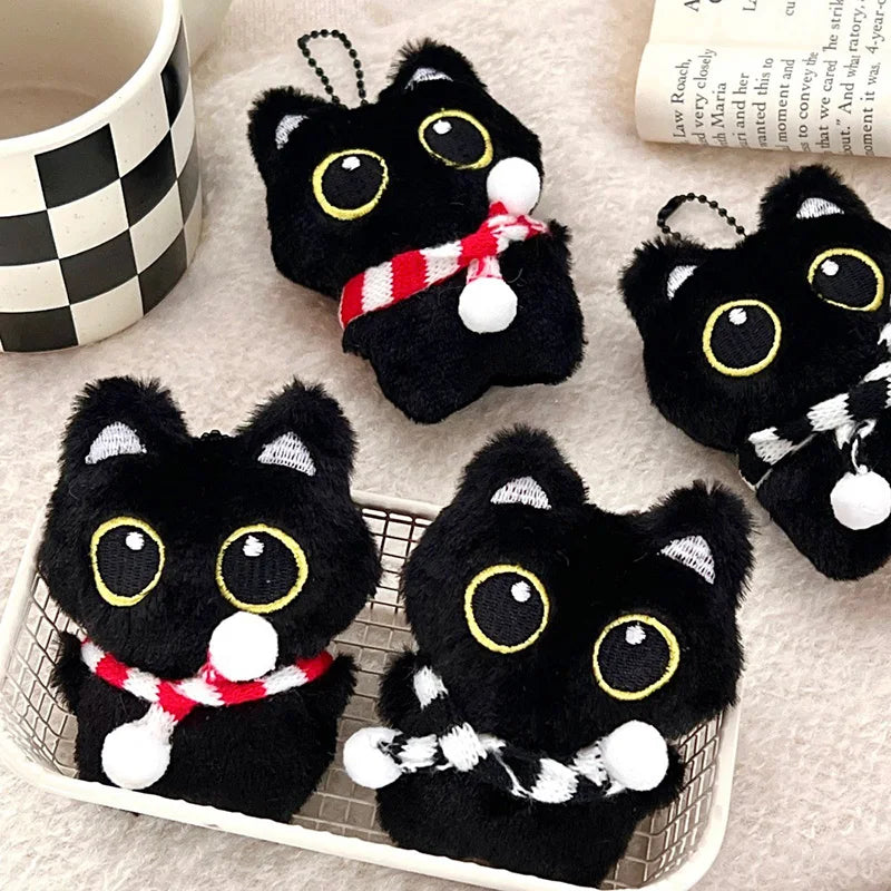Cute Black Cat Plush Pendant Keychain Pilot Little Black Cat Hanging Backpack Keychain Creative Cat Plush Phone Keychain Gift